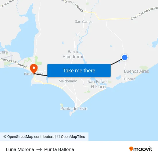 Luna Morena to Punta Ballena map