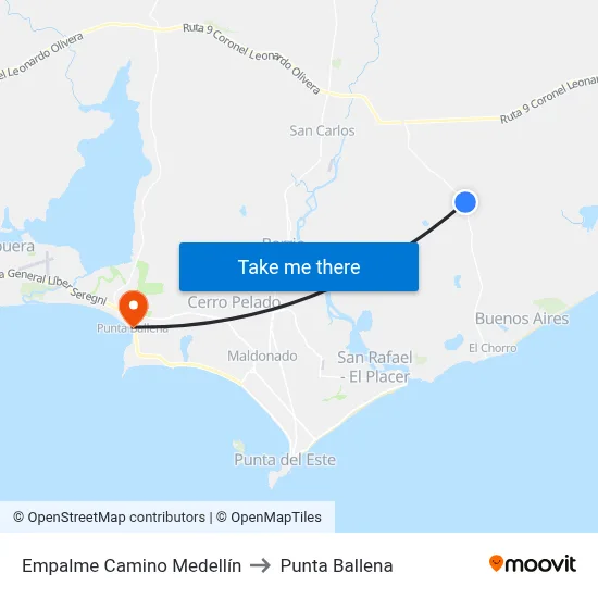 Empalme Camino Medellín to Punta Ballena map
