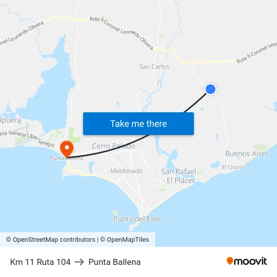Km 11 Ruta 104 to Punta Ballena map