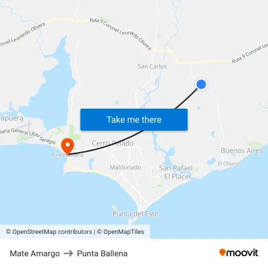 Mate Amargo to Punta Ballena map