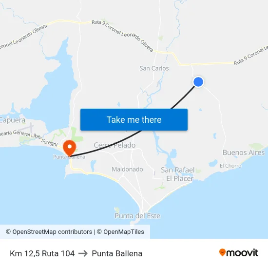 Km 12,5 Ruta 104 to Punta Ballena map