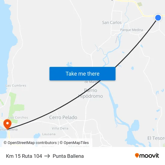 Km 15 Ruta 104 to Punta Ballena map