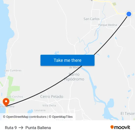 Ruta 9 to Punta Ballena map