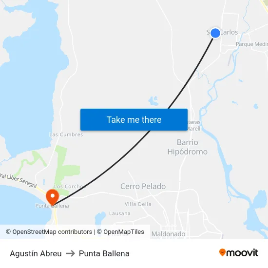 Agustín Abreu to Punta Ballena map