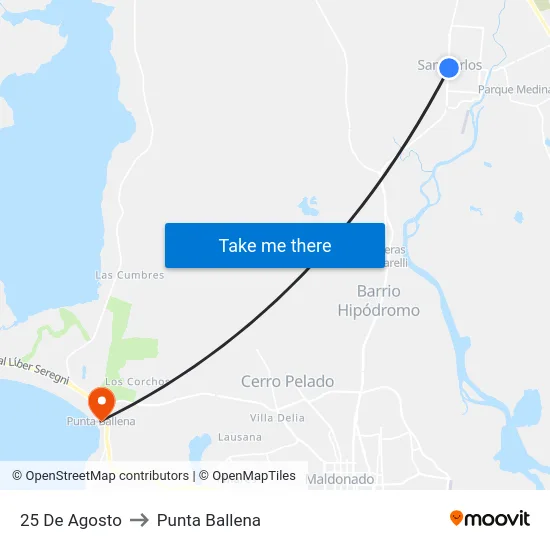 25 De Agosto to Punta Ballena map