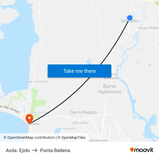 Avda. Ejido to Punta Ballena map