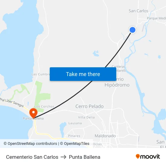 Cementerio San Carlos to Punta Ballena map