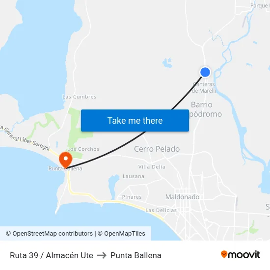 Ruta 39 / Almacén Ute to Punta Ballena map