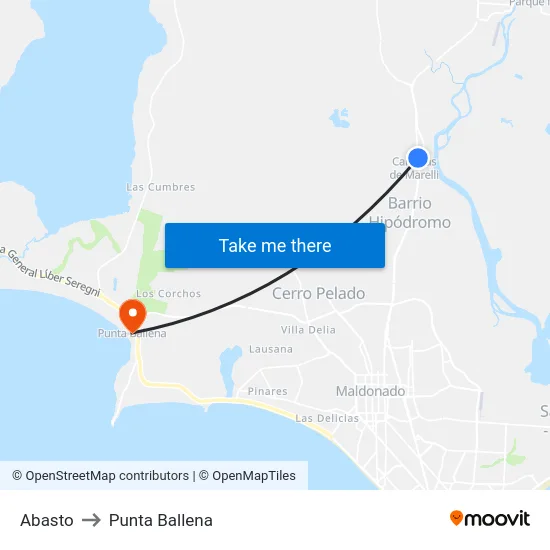 Abasto to Punta Ballena map