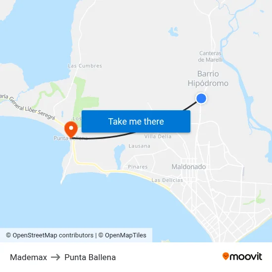 Mademax to Punta Ballena map