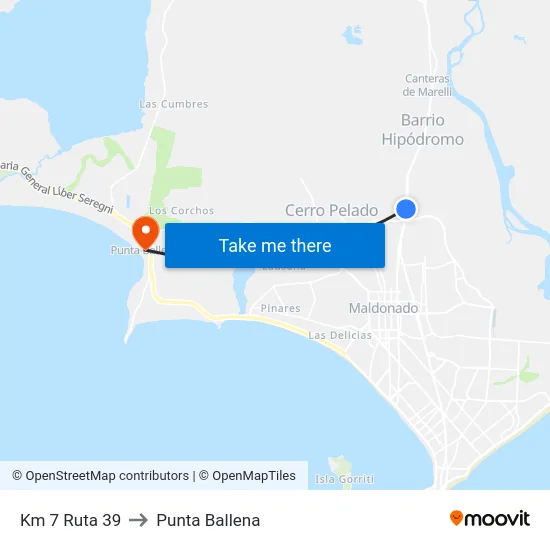 Km 7 Ruta 39 to Punta Ballena map