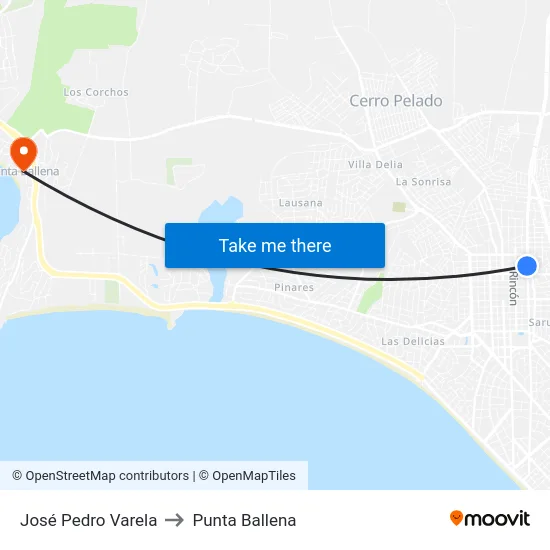 José Pedro Varela to Punta Ballena map