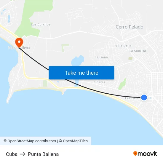Cuba to Punta Ballena map