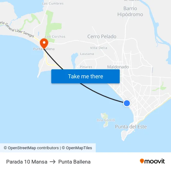 Parada 10 Mansa to Punta Ballena map