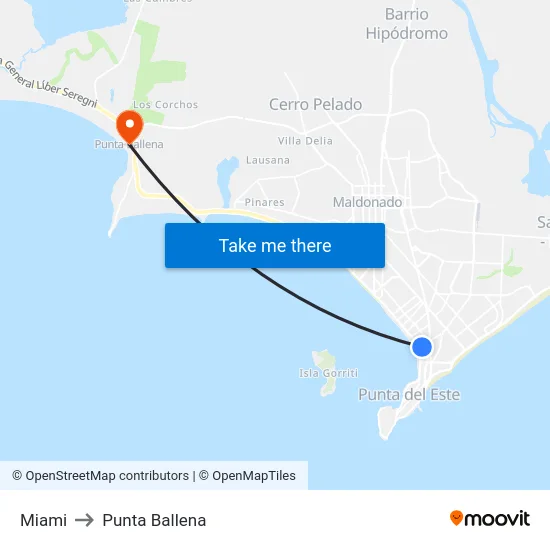 Miami to Punta Ballena map