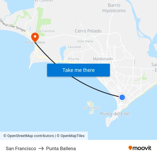 San Francisco to Punta Ballena map