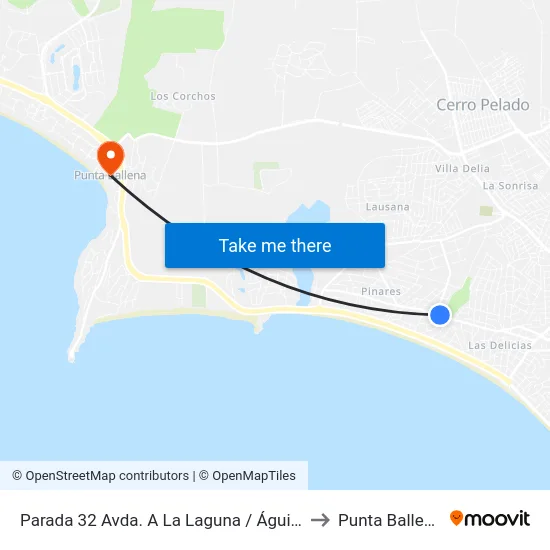 Parada 32 Avda. A La Laguna / Águila to Punta Ballena map