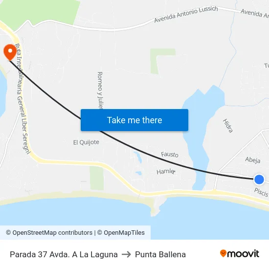 Parada 37 Avda. A La Laguna to Punta Ballena map