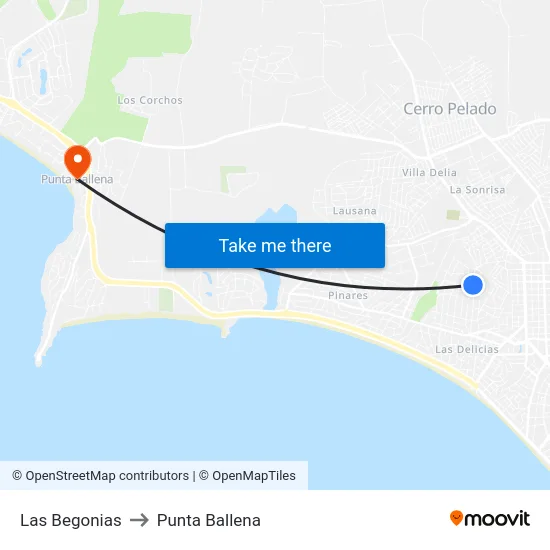 Las Begonias to Punta Ballena map