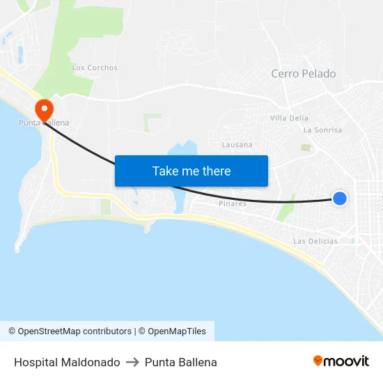 Hospital Maldonado to Punta Ballena map