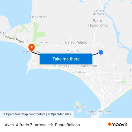 Avda. Alfredo Zitarrosa to Punta Ballena map