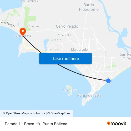 Parada 11 Brava to Punta Ballena map