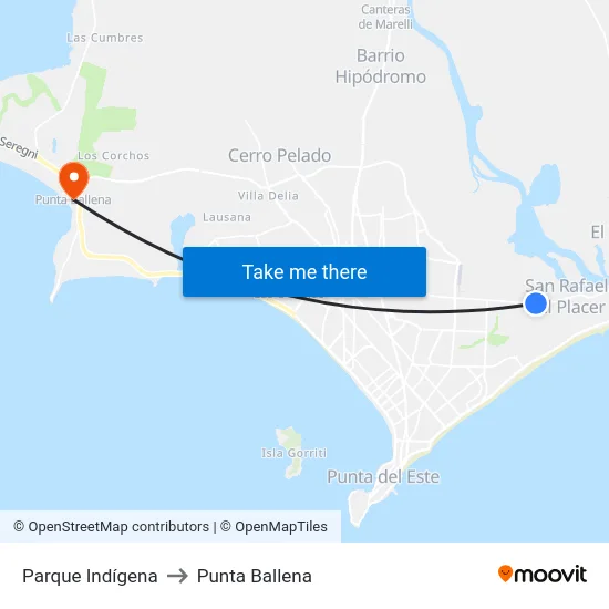 Parque Indígena to Punta Ballena map