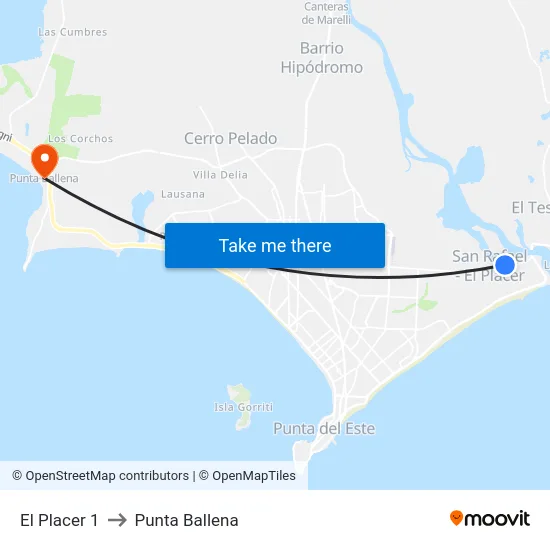 El Placer 1 to Punta Ballena map
