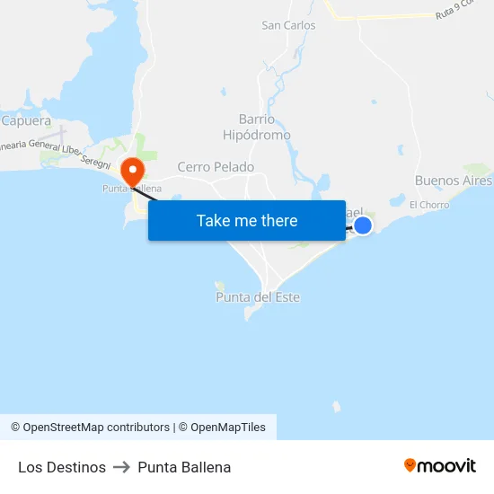 Los Destinos to Punta Ballena map