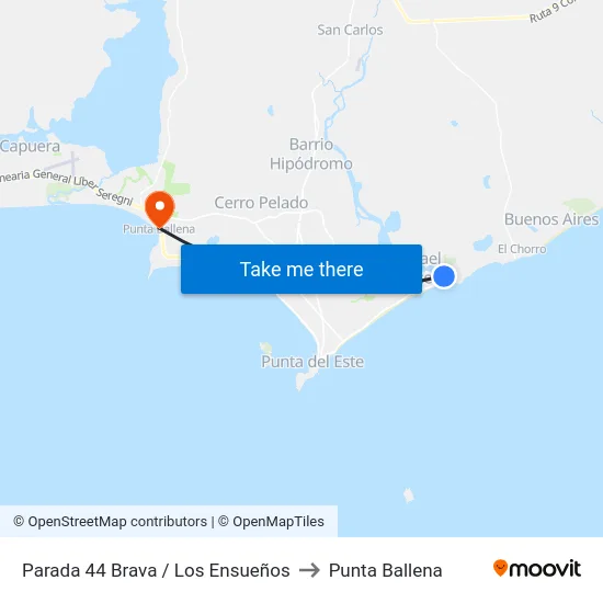 Parada 44 Brava / Los Ensueños to Punta Ballena map