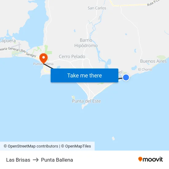 Las Brisas to Punta Ballena map
