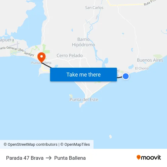 Parada 47 Brava to Punta Ballena map