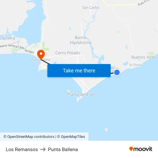 Los Remansos to Punta Ballena map