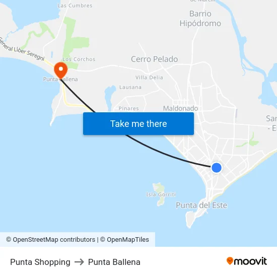 Punta Shopping to Punta Ballena map