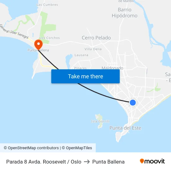 Parada 8 Avda. Roosevelt / Oslo to Punta Ballena map