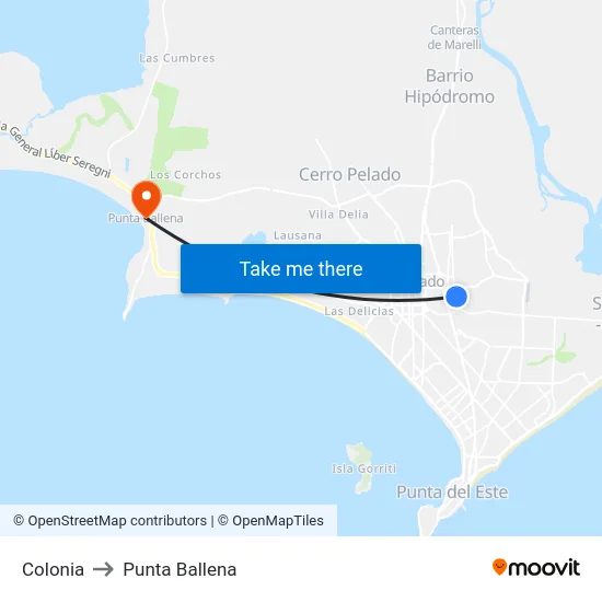 Colonia to Punta Ballena map