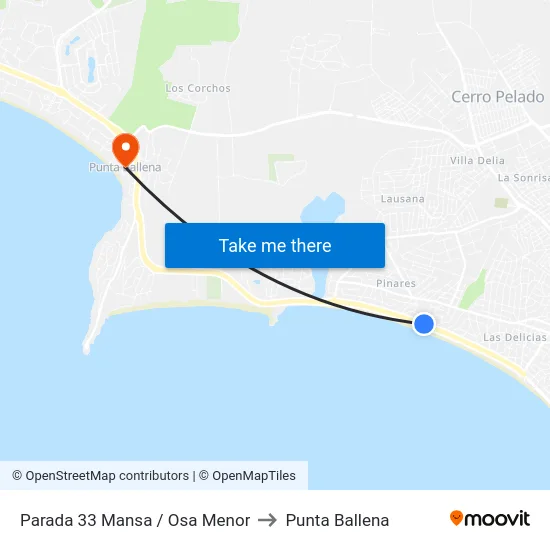 Parada 33 Mansa / Osa Menor to Punta Ballena map