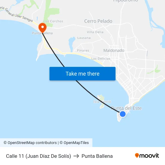Calle 11 (Juan Díaz De Solís) to Punta Ballena map