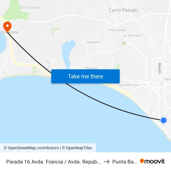 Parada 16 Avda. Francia / Avda. República Argentina to Punta Ballena map