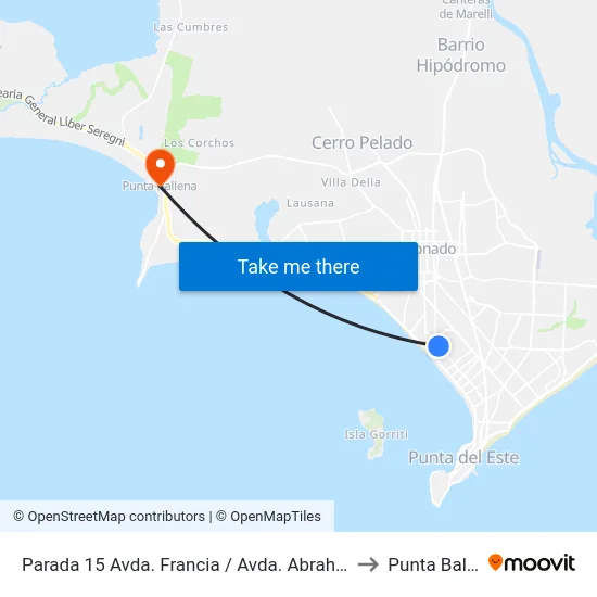 Parada 15 Avda. Francia / Avda. Abraham Lincoln to Punta Ballena map