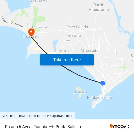 Parada 6 Avda. Francia to Punta Ballena map