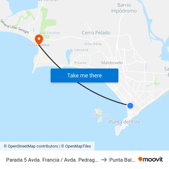 Parada 5 Avda. Francia / Avda. Pedragosa Sierra to Punta Ballena map