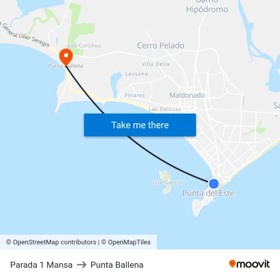 Parada 1 Mansa to Punta Ballena map