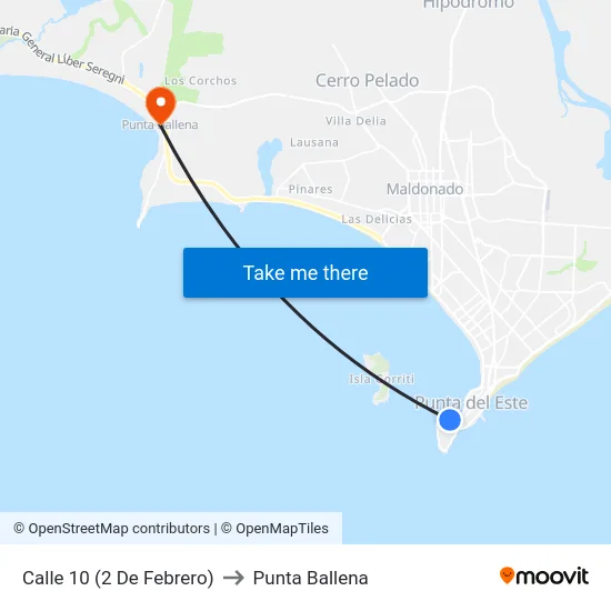 Calle 10 (2 De Febrero) to Punta Ballena map