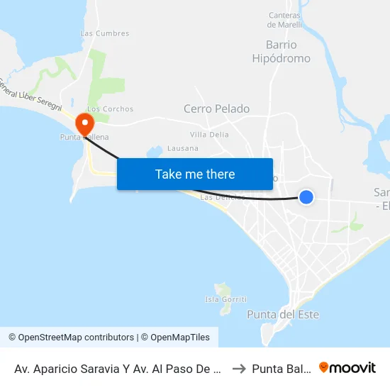 Av. Aparicio Saravia Y Av. Al Paso De La Cadena to Punta Ballena map