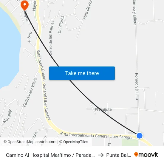 Camino Al Hospital Marítimo / Parada 45 Mansa to Punta Ballena map