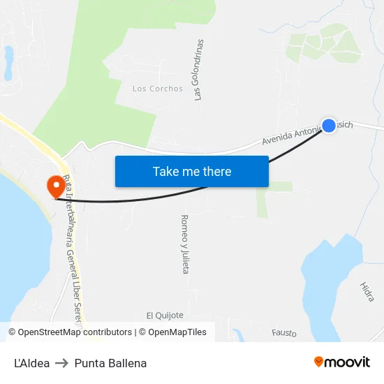 L'Aldea to Punta Ballena map