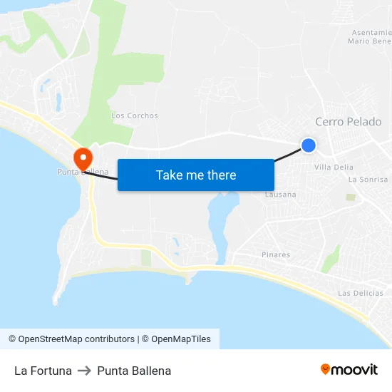La Fortuna to Punta Ballena map