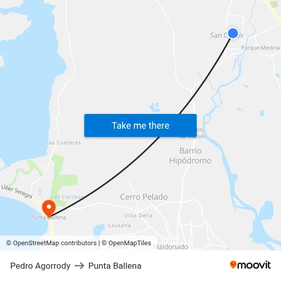 Pedro Agorrody to Punta Ballena map