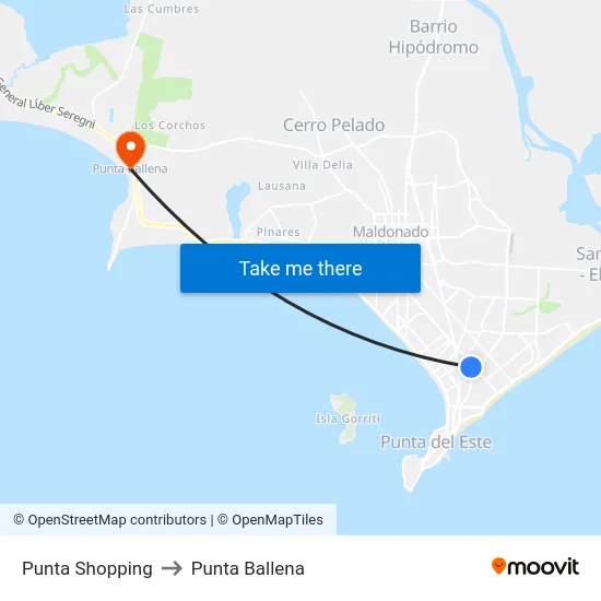 Punta Shopping to Punta Ballena map